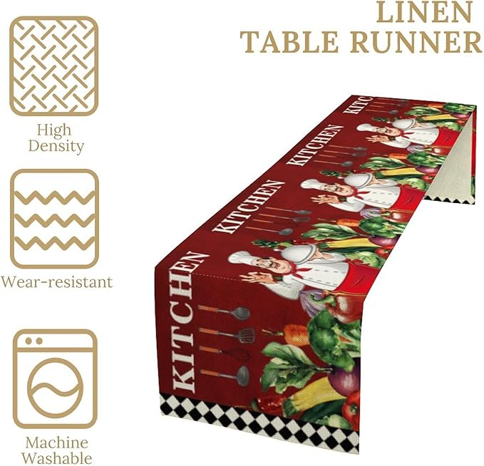 Chef Table Runner,Farmhouse Burlap Table Runners for Party Wedding, Chef Decorations for Kitchen, Chef Kitchen Decor 13x60in