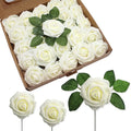 JOYLEX Artificial Flowers Realistic Roses, 50pcs Milk White Real Looking Fake Roses with Stem for DIY Wedding Bouquets Centerpieces Bridal Shower Party Home Romantic Decorations (50pcs, Milk White)