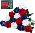SITUMEIZI 15PCS 4th of July Flowers Roses Artificial Silk Flowers Patriotic Fake Bouquet with Long Stem for Independence Day Home Decor Bouquets Party Table Centerpiece(Mix,3)