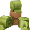 Ribbli Avocado Green Silk Satin Ribbon 1.5 Inch x 30 Yard Handmade Frayed Chiffon Spring Moss Green Ribbon for Gift Wrapping Wedding Invitations Bridal Bouquets Home Decor