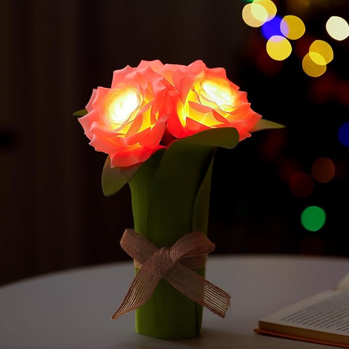 Pink Rose Night Light Gifts for Womens, Christmas Day Gifts for Mom Women Wife Friends Her Christmas Anniversary Birthday Gift, Perfect Ideal for Bedroom Ambiance Coffee Shop