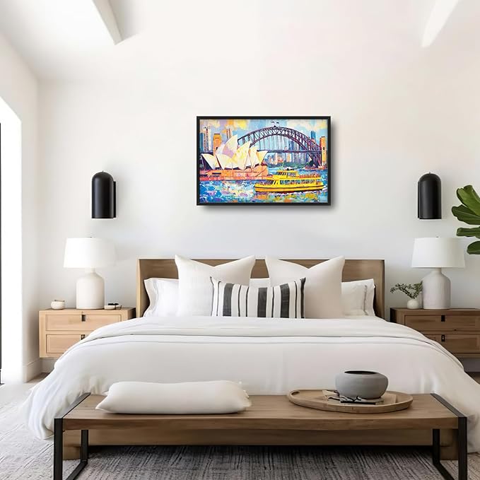 Extra Large Sydney Opera House Framed Wall Art for Living Room,Oversized Abstract Harbour Bridge Cityscape Pictures Wall Decor,Canvas Print Painting Modern Artwork Bedroom Office Bathroom 36L x 24W