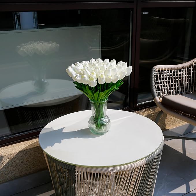 36 PCS White Tulips Artificial Flowers 13" PU Fake Flowers for Wedding Home Decor(White)