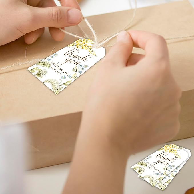 Thank You for Celebrating with Us Tag, 50 Pcs Thank You Paper Lables, 2x3 Inch Floral Gift Tags with String for Wedding Birthday Baby Shower Bridal Shower, Party Decoration-A01