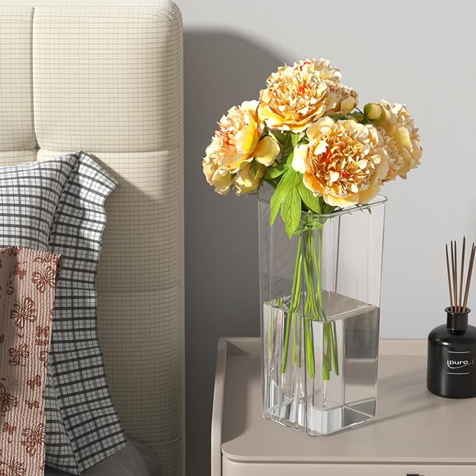 Pekky 6-Pack Clear Acrylic Flower Vases for Centerpieces, Tall Square Table Flowers Vase
