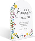 Acrylic Wedding Signs Bubble Send off Sign for Reception, 6x8" Floral Themed Arch Acrylic Table Decor, Love Is In Bloom Decorations for Bridal Shower Engagement Party