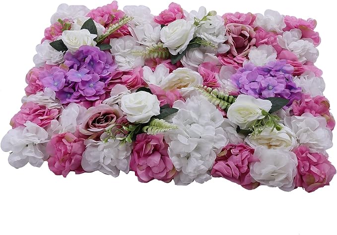 Flower Wall Backdrop, 6 Pcs Flower Wall Panels Artificial Floral Wall Background for Wall Decoration in Wedding Sites, Birthday Parties Per Panel 56-59 Flowers 24 x 16 Inch
