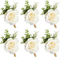 Ivory Rose Boutonniere for Men Wedding Set of 6 Groom Groomsmen Best Man Artificial Flowers Boutonniere for Wedding Ceremony Anniversary Prom Flowers Formal Dinner Party (6, White, Middle)