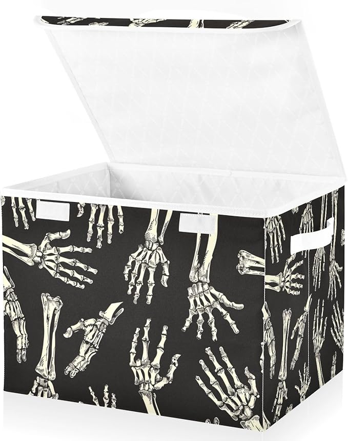 Halloween Baskets Collapsible Storage Bins with Lids, Skeleton Hands Halloween Storage Boxes Clothes Baskets for Organizing
