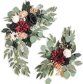 Red Black Wedding Arch Flowers, Faux Flower Swag Set of 2, Red Floral Swag for Wedding Arch Welcome Signs, Reception Ceremony Signs Decor