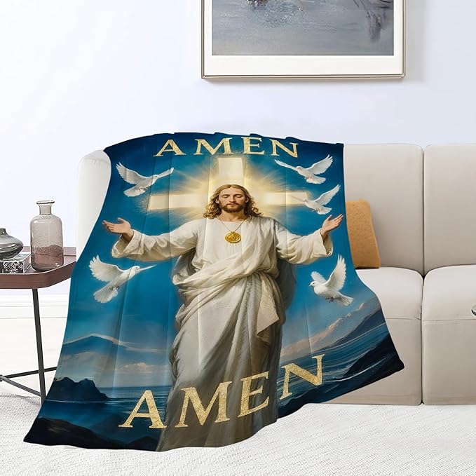 Jesus Blanket Christian Throw Blanket God Faith Religious Soft Cozy Fleece Fuzzy Stuffed Plush Flannel Gifts for Girls Women Boys Kids Adults 40''x50''