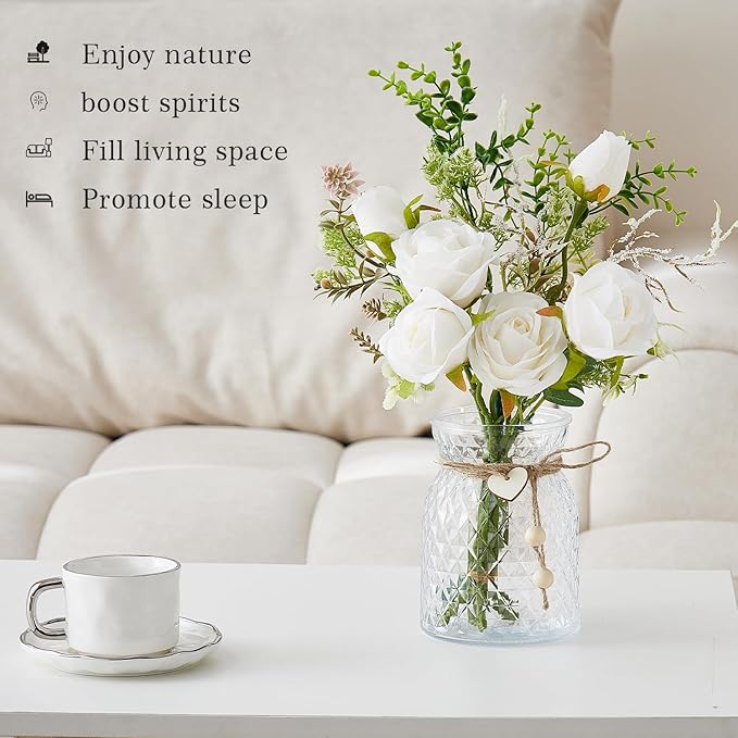 Artificial Flowers Combo White Flowers Mix Silk Flowers Rose, fake flowers for DIY Wedding Bridal Bouquets, Floral Arrangement, Table Centerpieces. Fake Plastic Flowers Bulk Vase Decoration