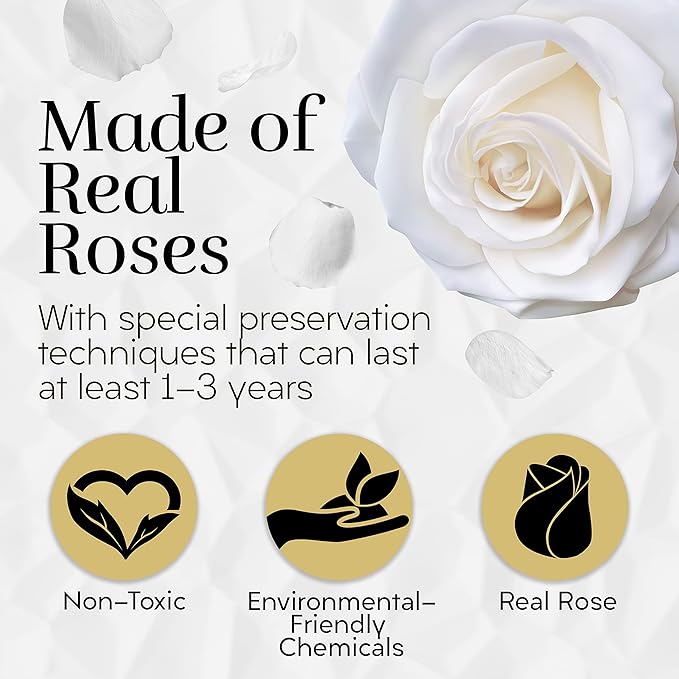 GLAMOUR BOUTIQUE Eternal Preserved Roses in a Box - Flowers Forever, Rose Forever in a Box for Wife, Birthday Gifts for Her, 12 Roses, White