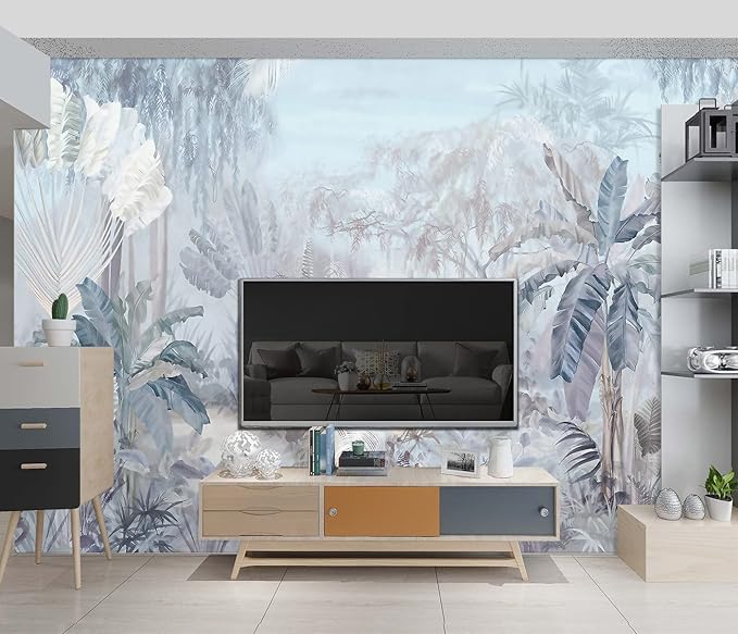 Tropical Botanical Wallpaper Woodland Forest Tree Bedroom Banana Leaf Plant murals Aesthetic Room Decor Living Room tv Background Large Wall Mural - 91"x65" Not Peel and Stick