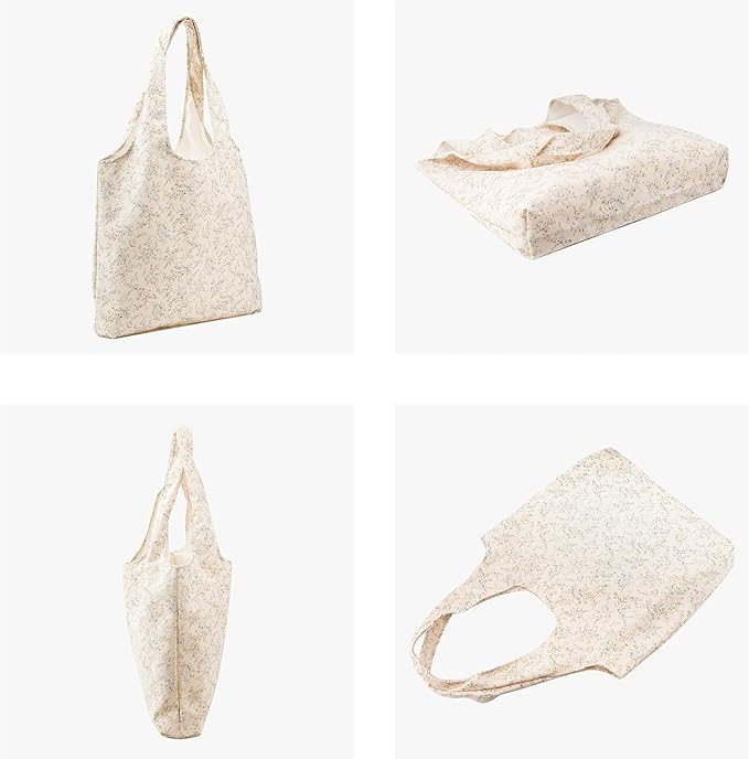 Canvas Tote Bag, Large Capacity Shoulder Bag with Inner Pockets, Foldable Shopping Bag