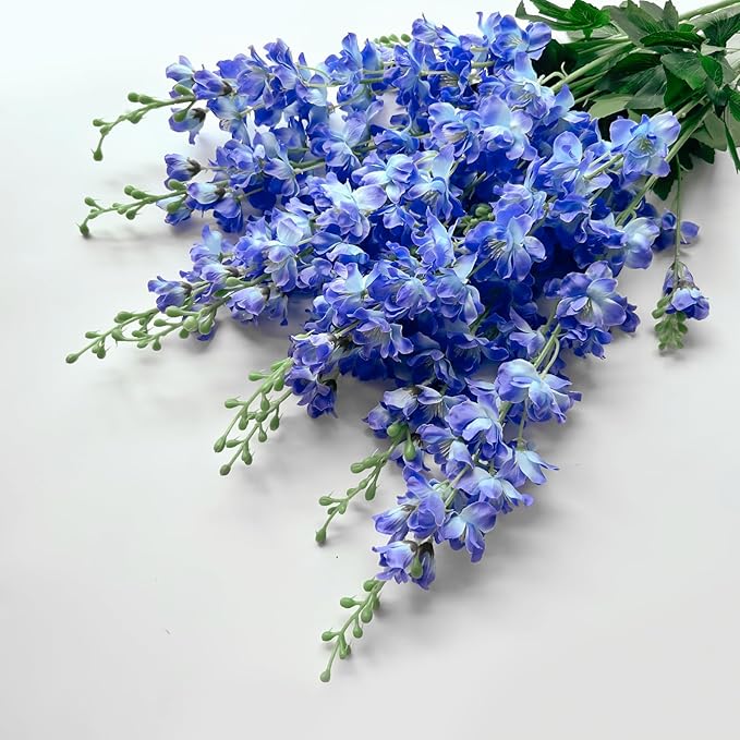 8 pcs Blue-Purple Delphinium Artificial Flowers, 34.25''Artificial Snapdragon Flowers Tall Fake Flowers Silk Flowers Faux Delphinium Bulk for Tall Vase Home Wedding Garden Table Decor (Blue-purple)