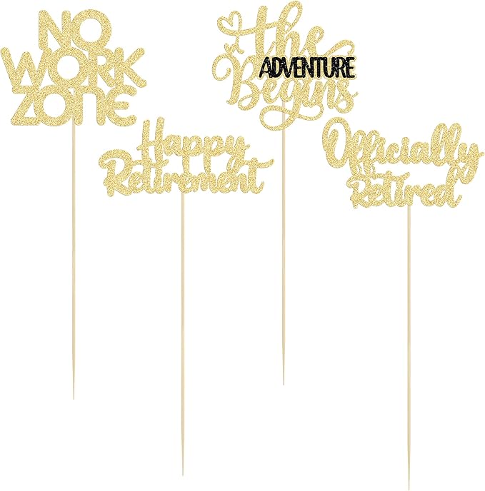 Ephlyn 16Pcs Happy Retirement Centerpiece Sticks Officially Retired Table Flower Centerpieces Sticks No Work Zone Floral Decorations for Farewell Birthday Party Centerpieces Supplies Gold