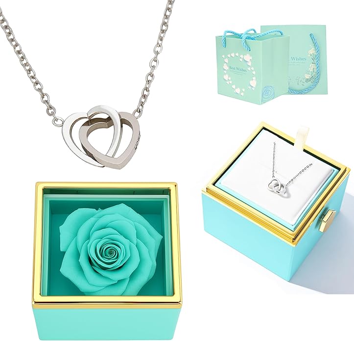 ‌TINGKU Eternal Real Rose Gift Box for Women, Preserved Rose with Customized Name Engraved Heart Necklace, Personalized Romantic Gift for Wife, Girlfriend, Mom, Mother's Day Love Keepsake