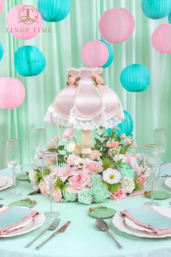 TINGE TIME Artificial Flowers Mint Green & Pink Flower Combo for DIY Wedding Bouquets Table Centerpieces Arrangements Party Baby Shower Home Summer Decorations
