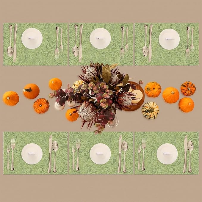 PVC Placemats Set of 6 Sage Green Abstract Art Wipeable Table Mats Washable Heat Resistant Non Slip Vinyl Dining Table Mat for Kithen Indoor Outdoor Patio Farmhouse Place Mats Decorative