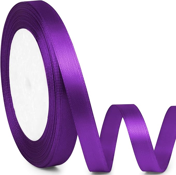 3/8" x 25 Yards Satin Ribbon, Purple Silk Ribbon Ideal for Gift Wrapping, Floral Bouquets, Crafts, Wedding Party Decorations, Christmas and Sewing Projects