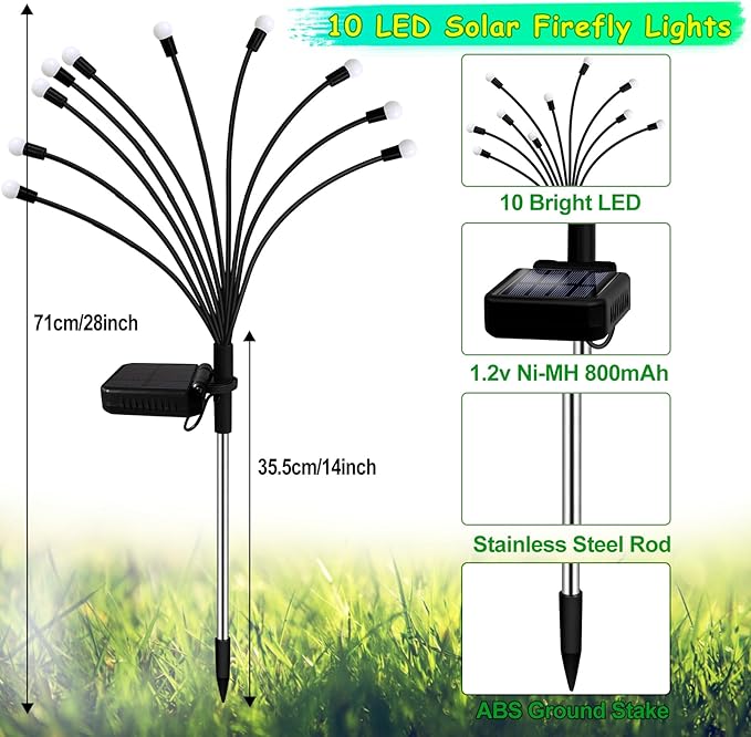 Kohlrabi Solar Garden Lights Outdoor, 2 Pack 20 LED Solar Pink Firefly Lights Waterproof, Sway by Wind, Swaying Light for Yard Patio Backyard Garden Planter Flower Bed Pathway Outdoor Decoration