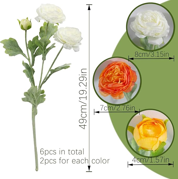 6 Pcs Artificial Flowers Silk Peony Rose Single Stem Artificial Flowers Orange Faux Peony Bouquet Floral Arrangement Bundle Fake Flowers Bulk for Table Centerpiece Wedding Farmhouse Home