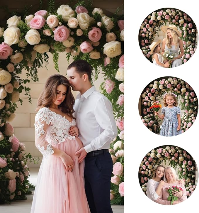 7x5ft Retro White Pink Floral Backdrop Spring Flowers Arch Vintage Palace Wall Photography Background for Wedding Mothers Day Valentines Day Bridal Birthday Princess Couples Portraits