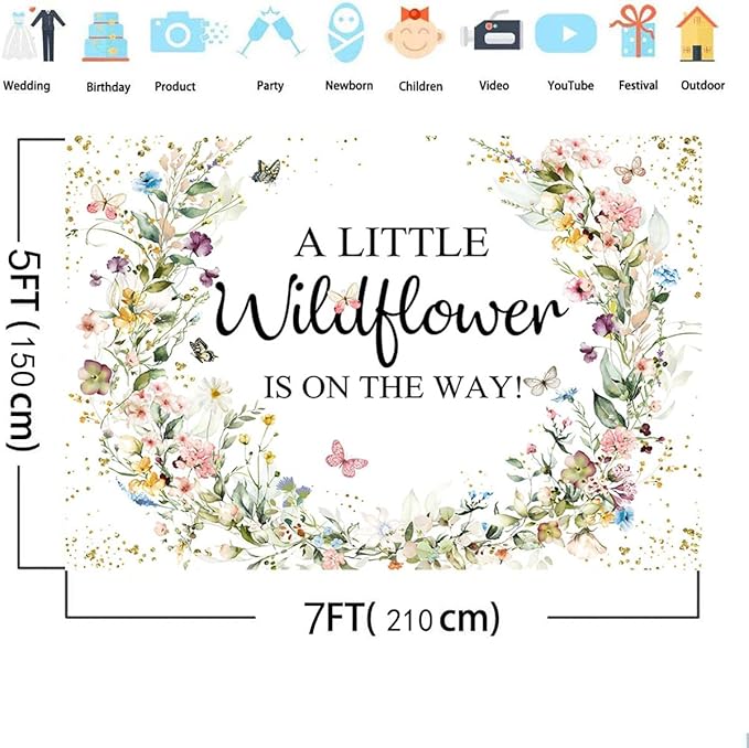 MEHOFOND 7x5ft Wildflower Baby Shower Backdrop A Little Wildflower is On The Way Decorations Banner Wildflower Theme Baby Shower Photography Background Watercolor Floral Backdrop Photo Booth Props