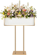 Crystal Wedding Flower Stand,Wedding Gold Vases Centerpieces,Squre Gold Flower Holders Floral Display Rack for Tables