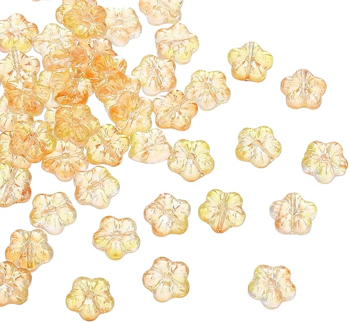 PATIKIL Random Glass Flower Beads, 50Pack Transparent Floral Beads Hibiscus Beads for DIY Jewelry Making Bracelets Bulk, Yellow