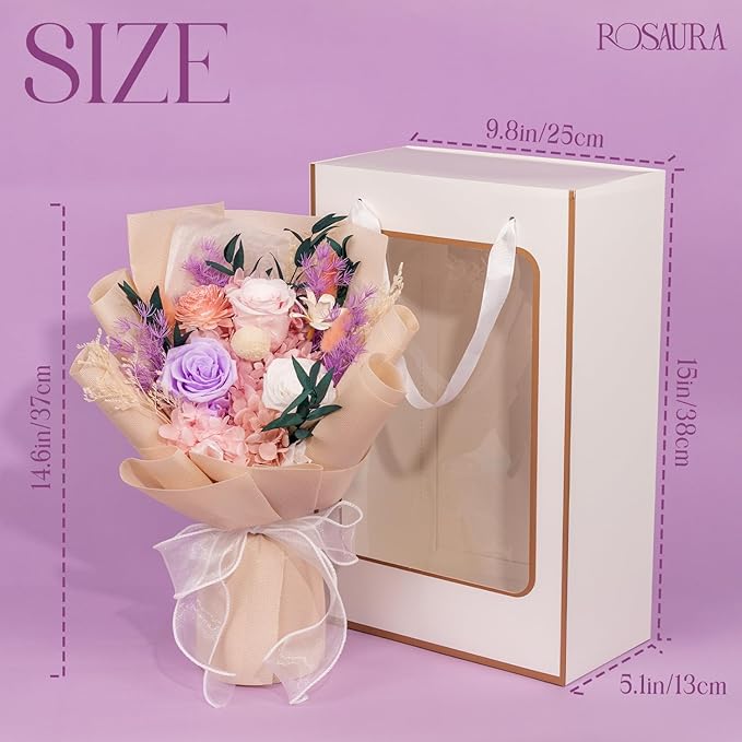 Rosaura Preserved Flowers Bouquets, flowers for Delivery Prime, Forever Roses Bouquets Valentine's Day, Mother's Day, Christmas, Birthday Gifts (Pink)