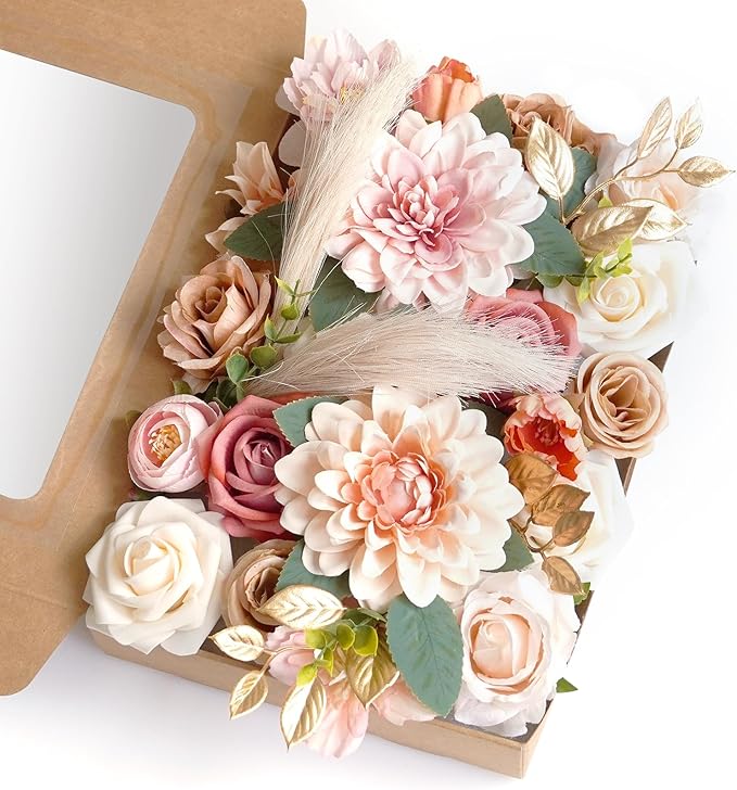 Champagne Artificial Flowers Combo Box Wedding Decor,Fake Flowers,Flowers for Decoration,Silk Flowers for Home Decor Indoor,Cake Flowers,Faux Flowers for Crafts
