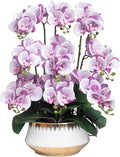 CXGS Orchids Artificial Flower Real Touch Faux Orchid in Large Ceramic Vase Realistic Fake Phalaenopsis Floral Arrangements Centerpiece Table Home Indoor Decor