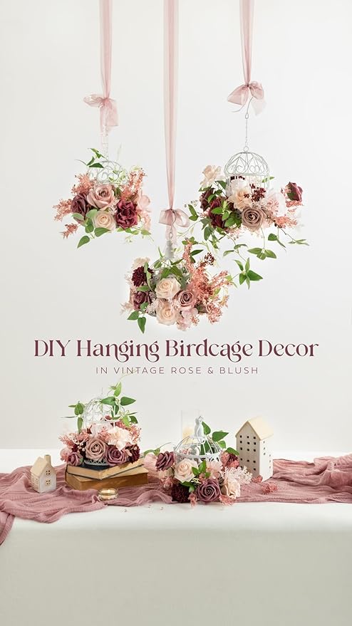 Ling's moment Artificial Burgundy Flowers, 16pcs Faux Silk Roses with Stems, 3.5" Fake Ombre Blush Pink Flowers Bulk for DIY Wedding Bouquets Centerpieces Party Baby Shower Home Decoration