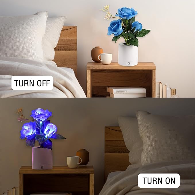 Blue Rose Lamp for Womens Gifts, Flower Night Light for Relaxation and Serenity, Womens Her Mom Wife Girlfriend Friends for Valentines Christmas Day Anniversary Birthday Gifts (Blue)