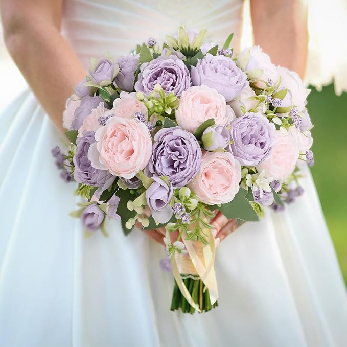MARTINE MALL 4 Packs Peonies Artificial Flowers, Pinkish-Purple Artificial Peonies, Silk Peonies Flowers Fake Peonies Artificial Flowers Peonies Bouquet for Centerpiece Table Wedding Party Home Decor