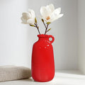 Sunddo Red Ceramic Vase - 10 Inch Modern Flower Vase for Home Decor, Decorative Vase with Handle, Red Decor for Entryway, Bedroom, Office, Centerpiece Table Decorations