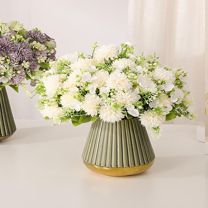 Artificial Ball Chrysanthemum Flowers, Artificial Fake Silk Flowers Plants, DIY Garden Craft Art Decor, Decorations Plastic Floral Table Centerpieces for Home Party Décor, 2 Beams