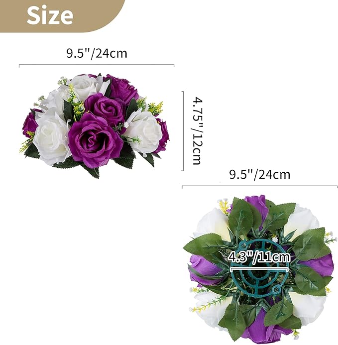 NUPTIO Flower Centerpieces for Wedding Tables: 6 Pcs Purple & White Artificial Flower Ball Arrangement for Christmas Thanksgiving Party - Fake Floral Rose for Bridal Shower Decor