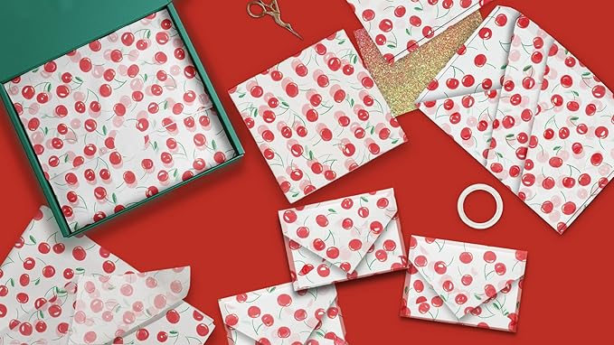 Pro Supply Global - Bulk Elegant Spring Cherries Tissue Paper Wrapping Gift Bag Crafts DIY Project Party Decorations Packaging - Creative Uses for Wedding Birthday & Holiday Events - 24 Sheets 20"x30"