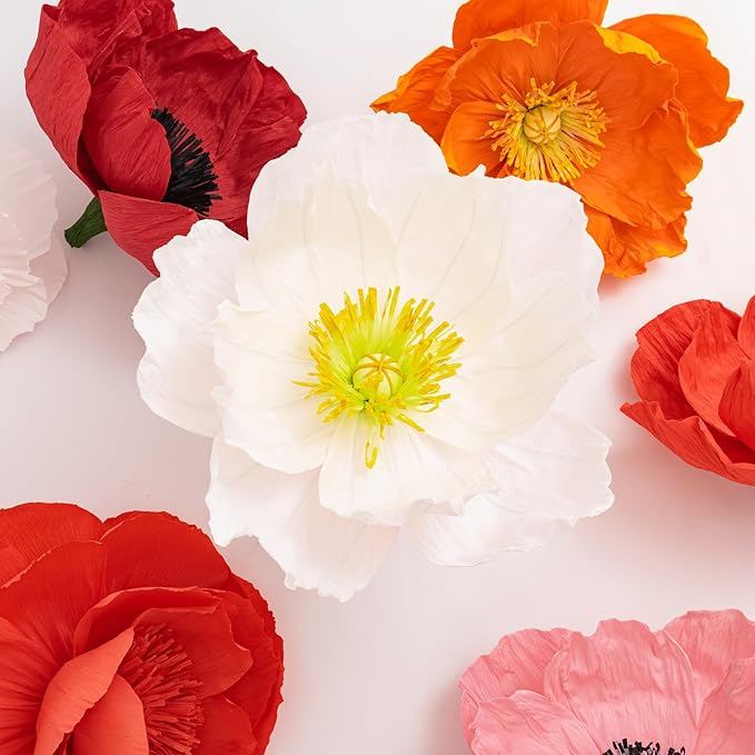 16“ Paper Flowers Decorations for Wall - Flower Wall Decorations - Large Flowers Decorations for Room Bridal Shower Baby Shower (3, Orange Yellow+ Orange Red+ White)