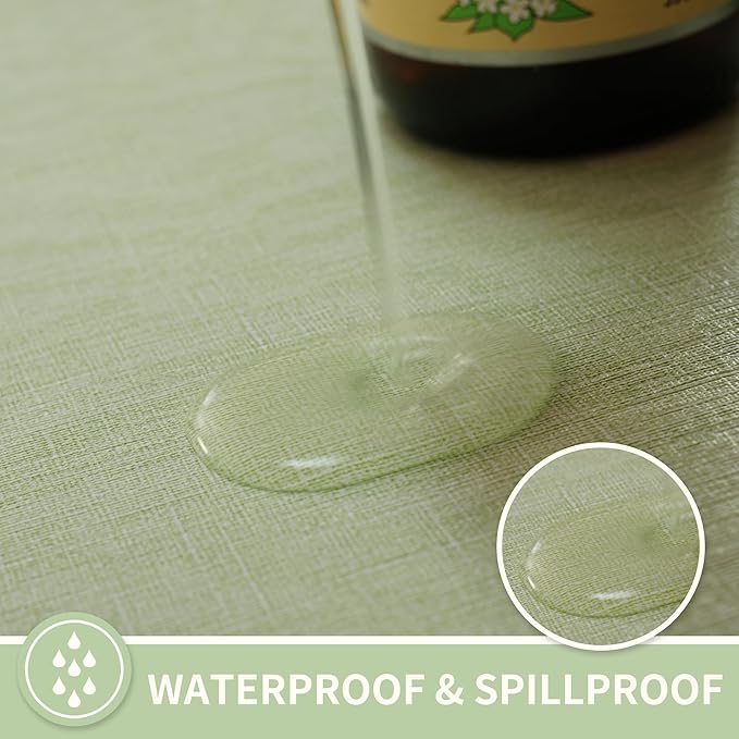 Rectangle Table Cloth,100% Waterproof Tablecloth Oil Proof Spill Proof Vinyl Table Cloth, Wipe Clean Plastic Table Cover for Dining, Camping, Indoor and Outdoor 54" x 120",Green