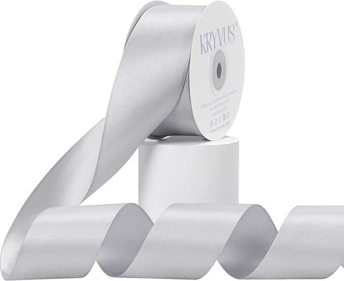 Silver Satin Ribbon, Double Faced 2 Inch X 25 Yards Silver Ribbon, Premium Satin Ribbon for Gift Wrapping, Crafts, Hair Bow Making, Sewing, Flower Bouquet, Wedding Party Decor