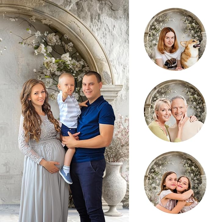 7x5ft Vintage Wedding Floral Backdrop Countryside White Wildflower Old Building Wall Photography Background for Valentines Day Bridal Shower Birthday Princess Couples Women Portraits