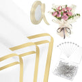 YOUlDIANZI Bouquet Wrapping Paper Kits, 20 Sheets Waterproof Flower Wrapping Paper, 100 Pearl Pins, 72.18 Ft Pink Ribbon, 1 Storage Box for Pins