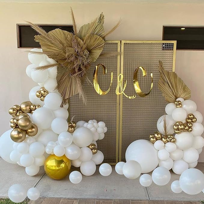 Togvu White Balloons Different Sizes, 123 Packs Matte White Balloons, Pack of 18 12 10 5 Inch White Balloons Garland Arch Kit for Birthday Wedding Baby Shower Party Decorations