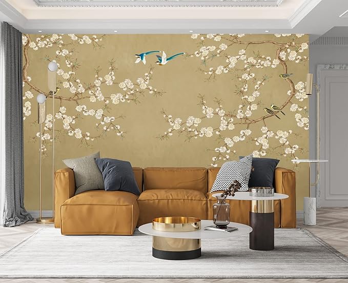 Plum Blossom Flower Bird Chinoiserie Wall Mural Wallpaper for Bedroom 178" x 117"