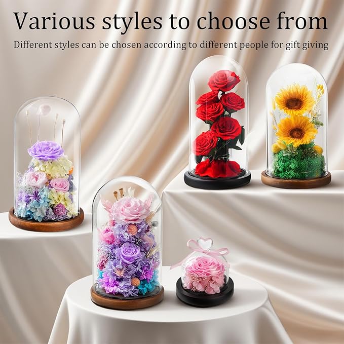 Flowers for Delivery - Forever Flowers Rose in Glass Dome with LED Lights, Large Size Preserved Roses Gifts for Women, Mom, Wife, Friend -Birthday, Anniversary, Valentine's Day Gift (Purple+Pink)