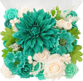 TINGE TIME Artificial Flowers Combo Mix Silk Flowers Teal Green Roses w/stem for DIY Wedding Bridal Bouquets Baby Shower Floral Arrangement Table Centerpieces Home Decorations (Deep Teal Green)